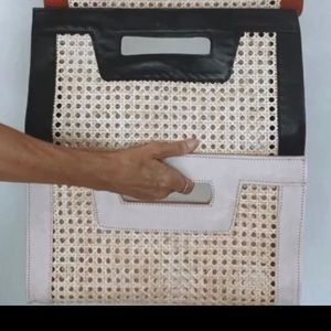 Wicker Leather Trim Bag CREAM TRIM